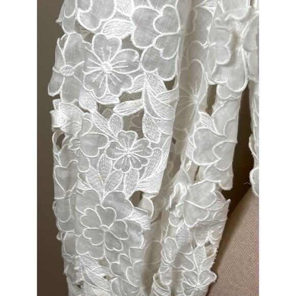 Zimmermann Lola Embroidered Floral Ramie White Puff Sleeve Crop Top Size 8 - Picture 6 of 10